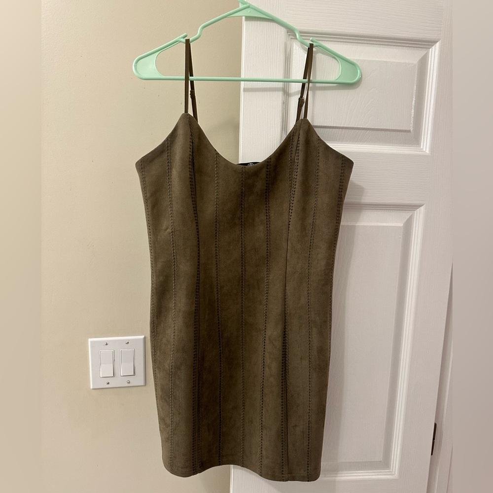 Suede green mini cocktail dress